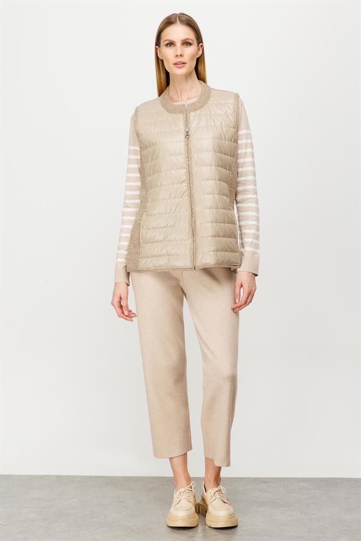 Triko Kombinli Kapitone Yelek-Vizon