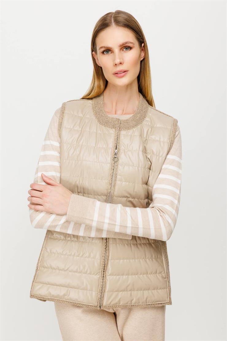 Triko Kombinli Kapitone Yelek-Vizon