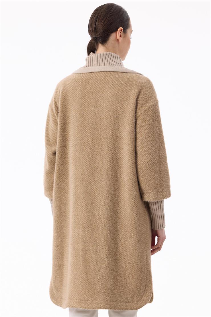 Triko Kombinli Önden Çıtçıtlı Kaban CAMEL