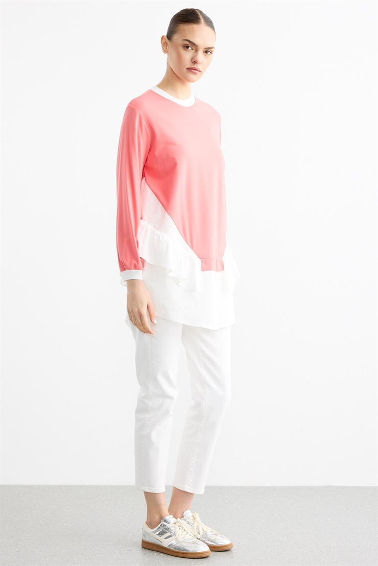 Poplin Mixli Volanlı Tunik KARİDES