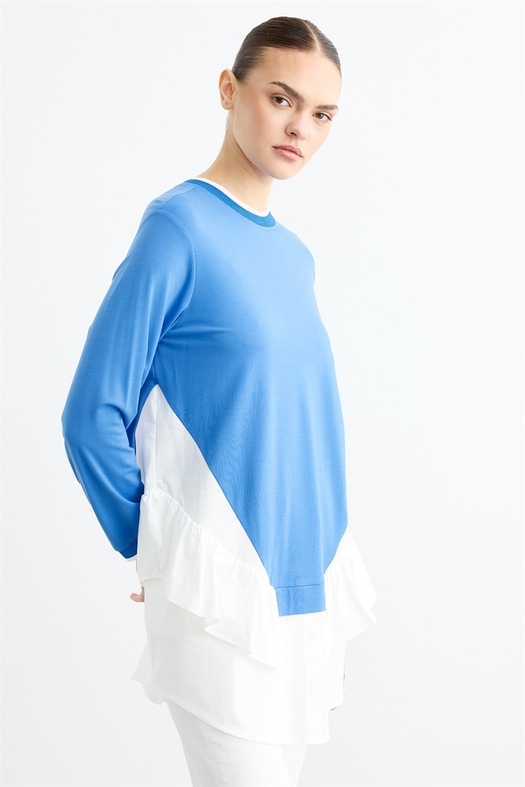 Triko Ribanalı Poplin Mix Volanlı Tunik SAKS