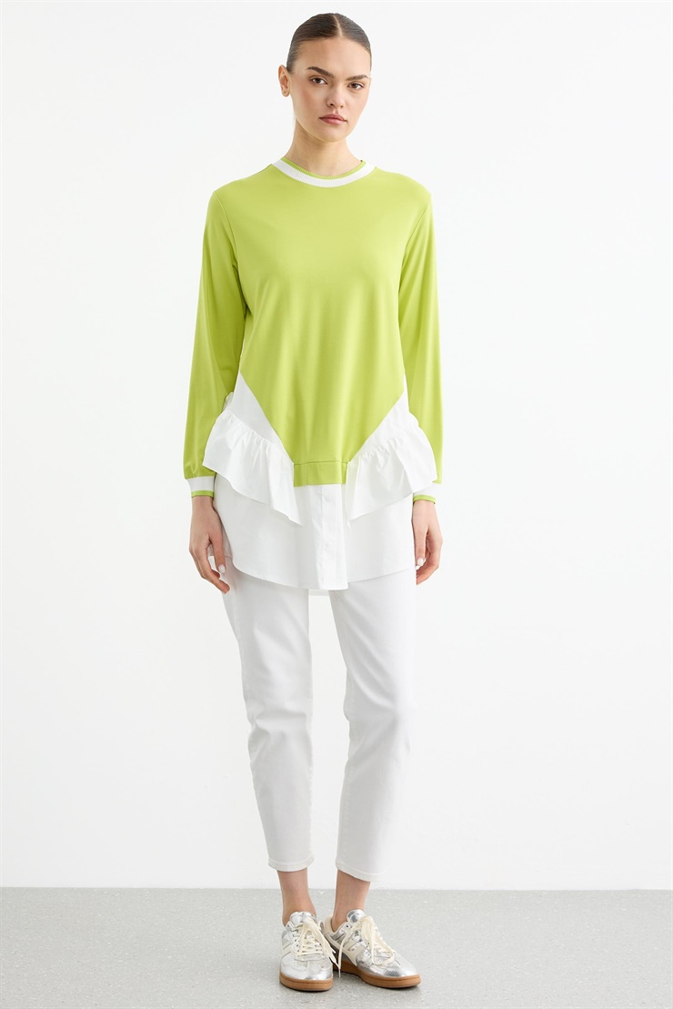 Triko Ribanalı Poplin Mix Volanlı Tunik ASİT