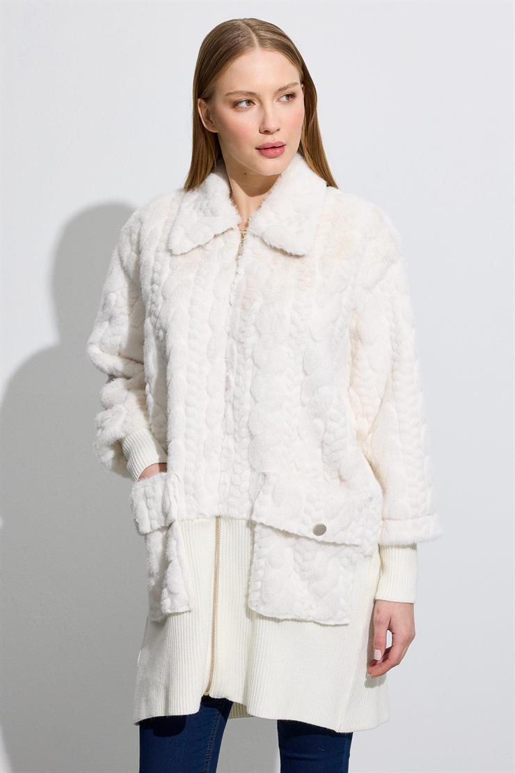 Triko Ve Saç Örgü Kombinli Kaban EKRU