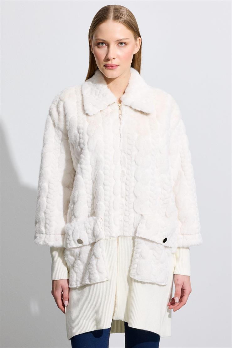 Triko Ve Saç Örgü Kombinli Kaban EKRU