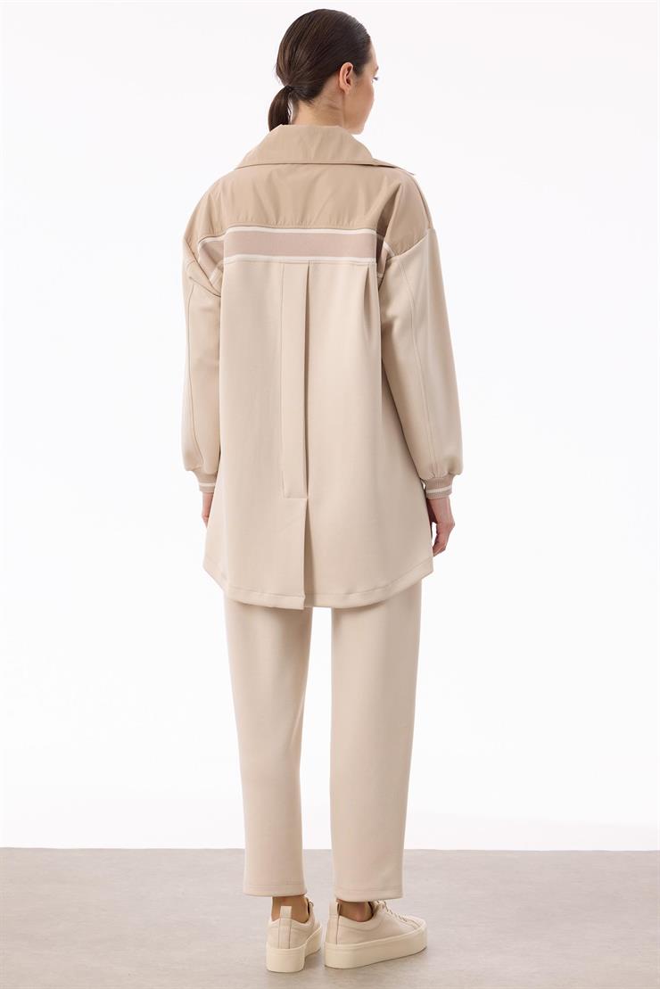 Triko Ve Teknik Kumaş Detaylı Takım BEJ