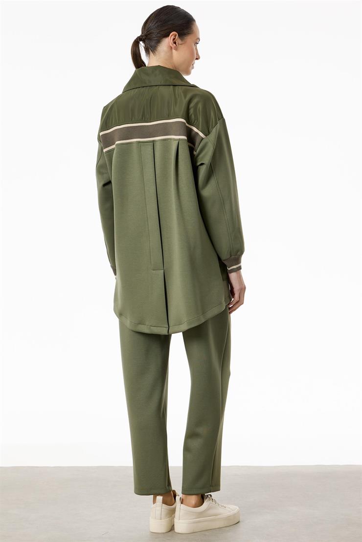 Triko Ve Teknik Kumaş Detaylı Takım HAKİ