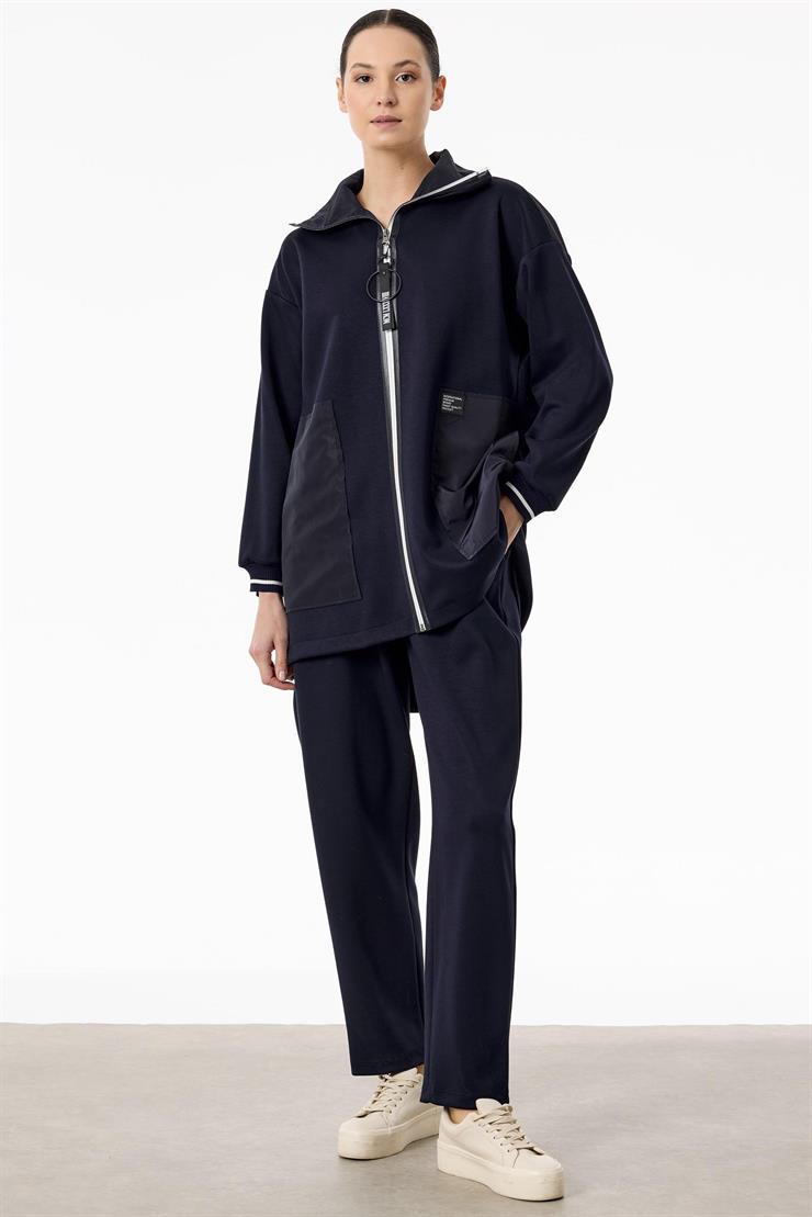 Triko Ve Teknik Kumaş Detaylı Takım LACİVERT