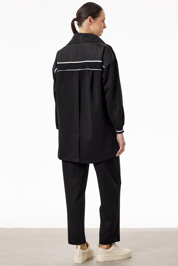 Triko Ve Teknik Kumaş Detaylı Takım SİYAH