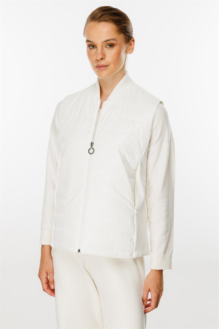 Triko Yakalı  Kapitone Yelek-EKRU