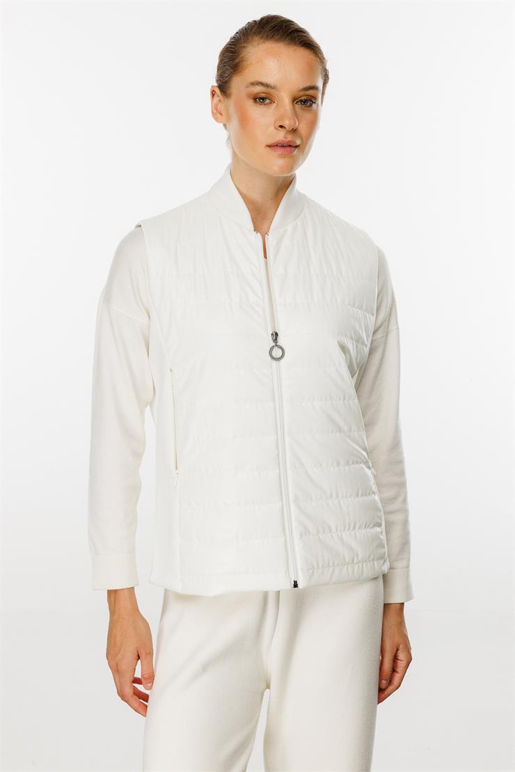 Triko Yakalı  Kapitone Yelek-EKRU