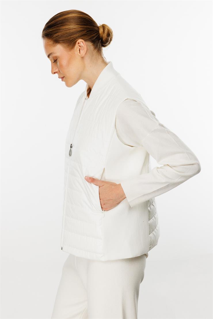 Triko Yakalı  Kapitone Yelek-EKRU