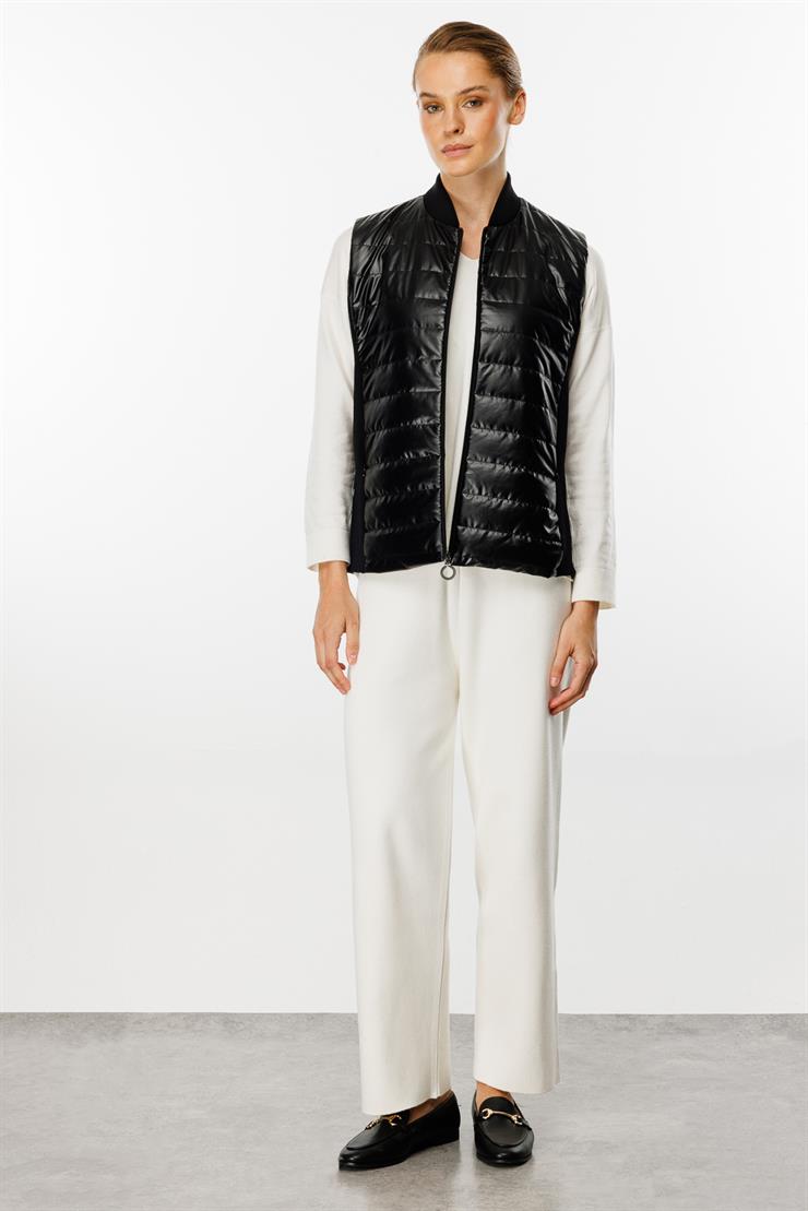 Triko Yakalı  Kapitone Yelek-SİYAH