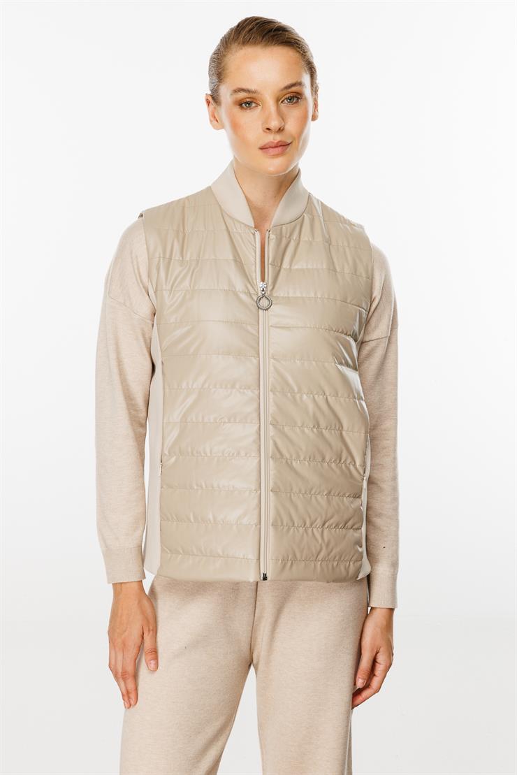 Triko Yakalı  Kapitone Yelek-VİZON