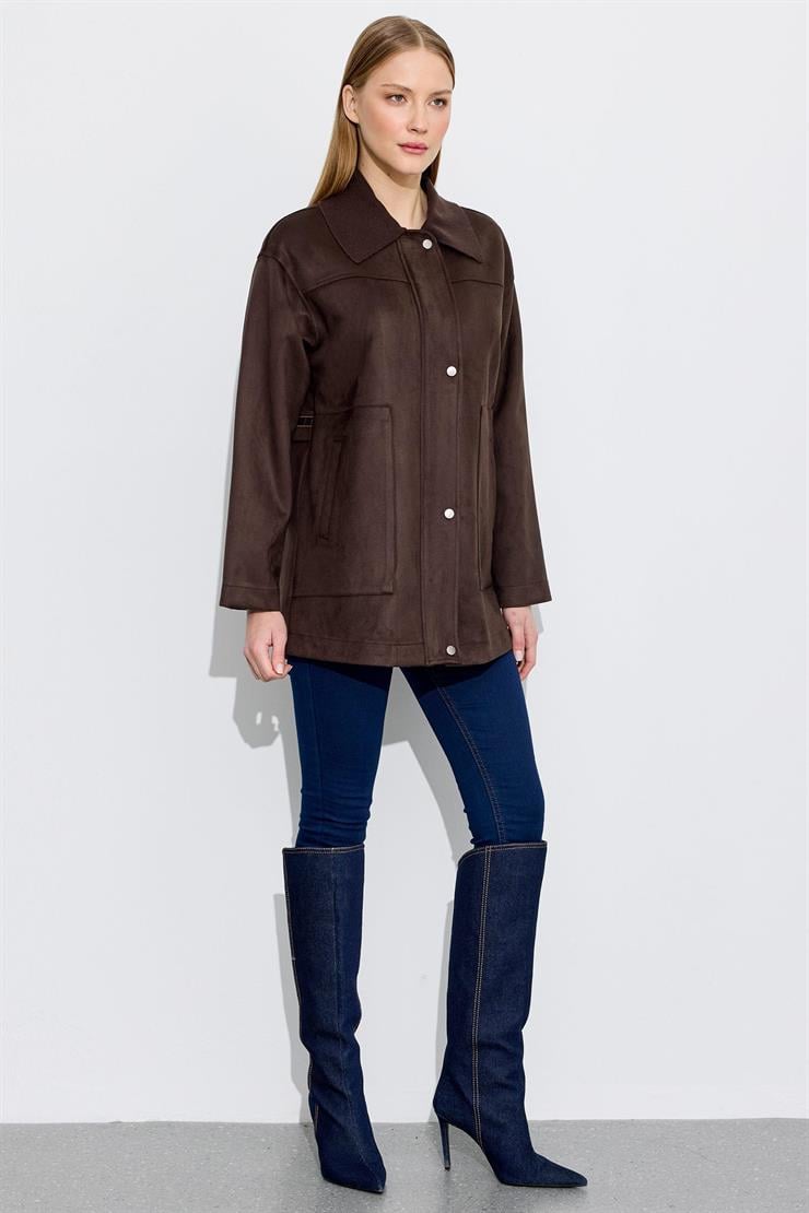 Triko Yakalı Sırtı Nakış Detaylı Kap KAHVE