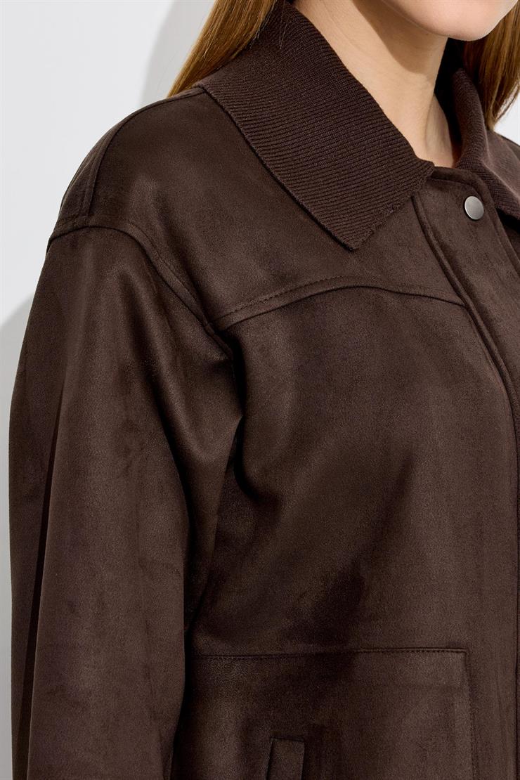 Triko Yakalı Sırtı Nakış Detaylı Kap KAHVE