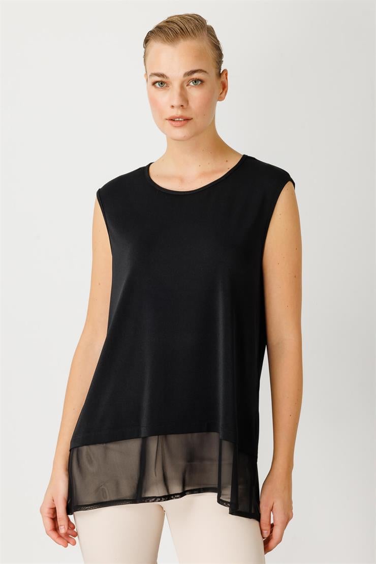 Tül Detaylı Basic Atlet-SİYAH