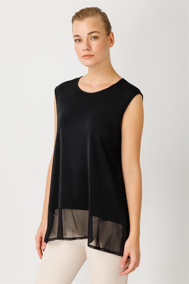 Tül Detaylı Basic Atlet-SİYAH