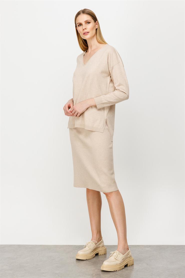 V Yaka Basic Triko Bluz-Taş