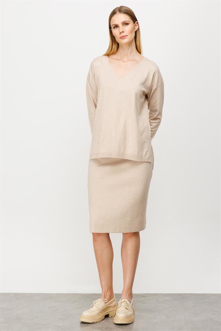 V Yaka Basic Triko Bluz-Taş