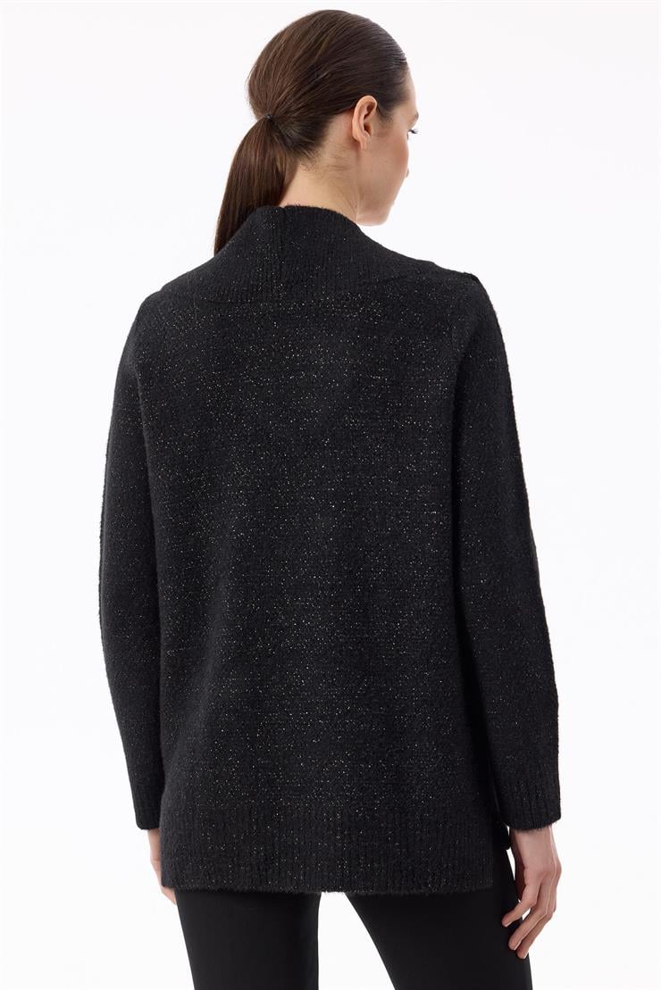 V Yaka Pullu Tunik SİYAH