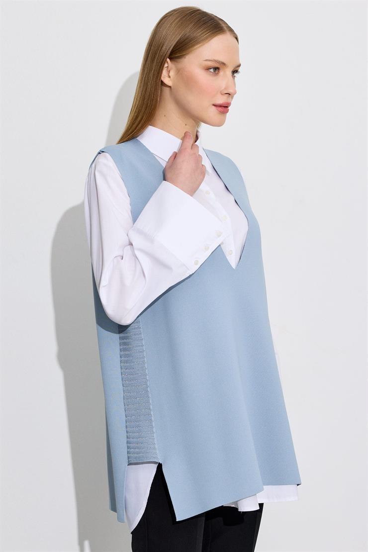 V Yaka Rayon Süveter MAVİ