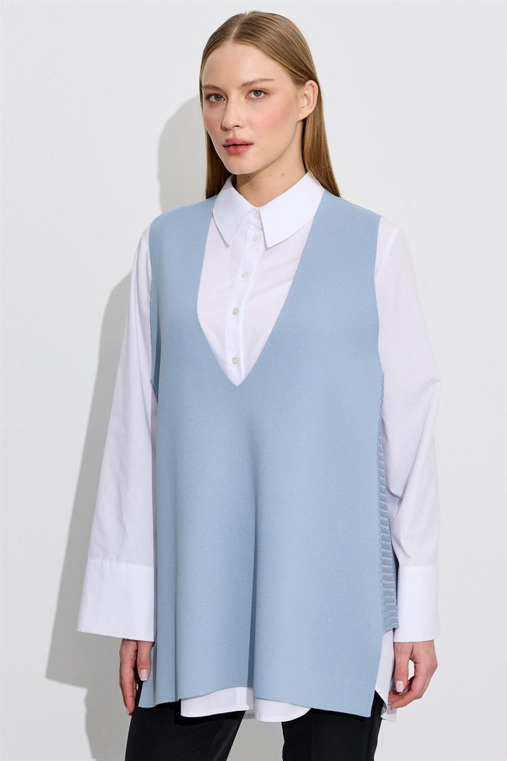 V Yaka Rayon Süveter MAVİ