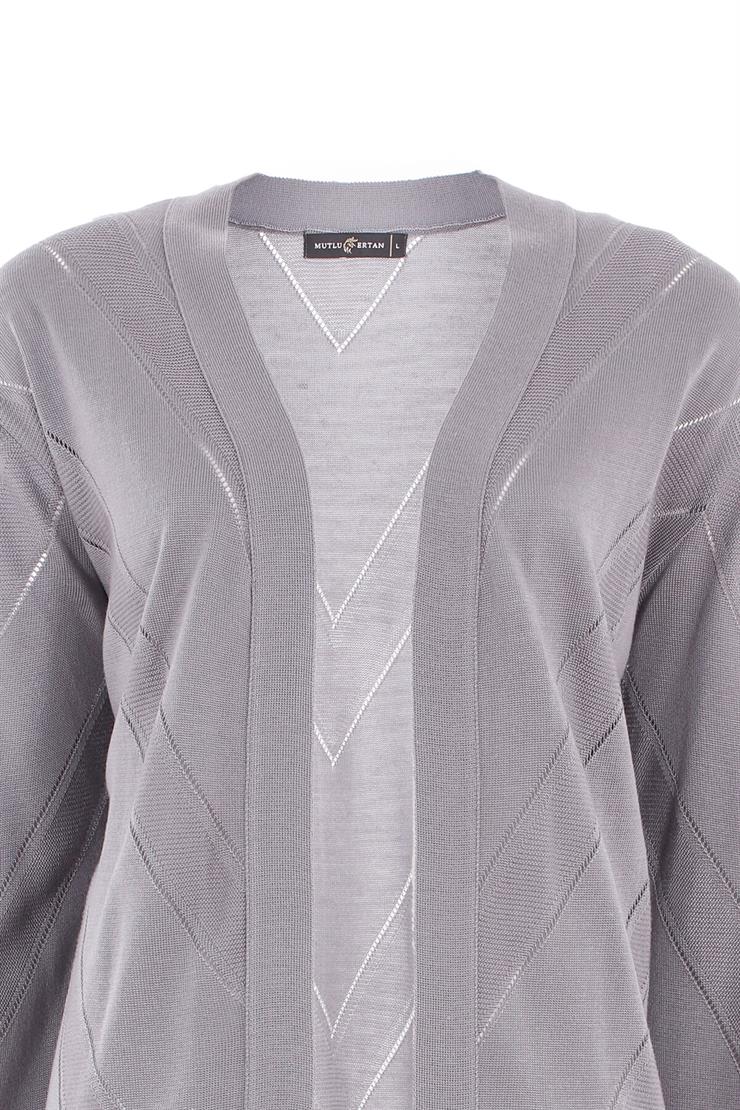 V Yaka Triko Hırka-Gri