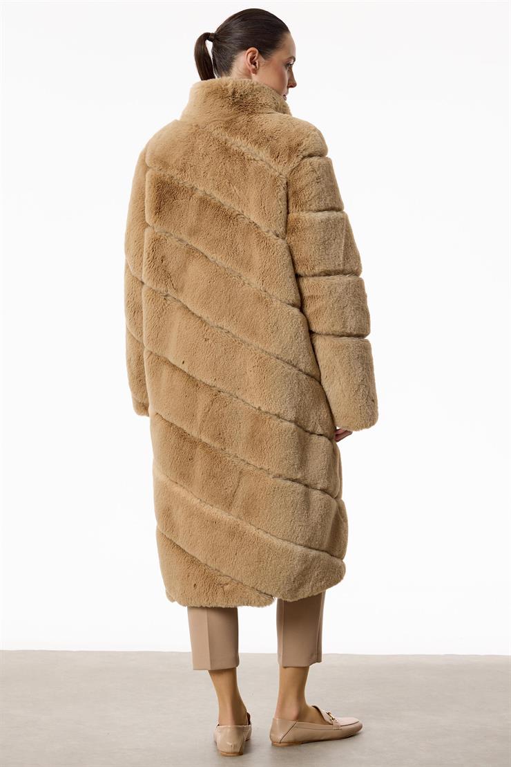 Verev Çizgili Max Boy Kürk Kaban CAMEL