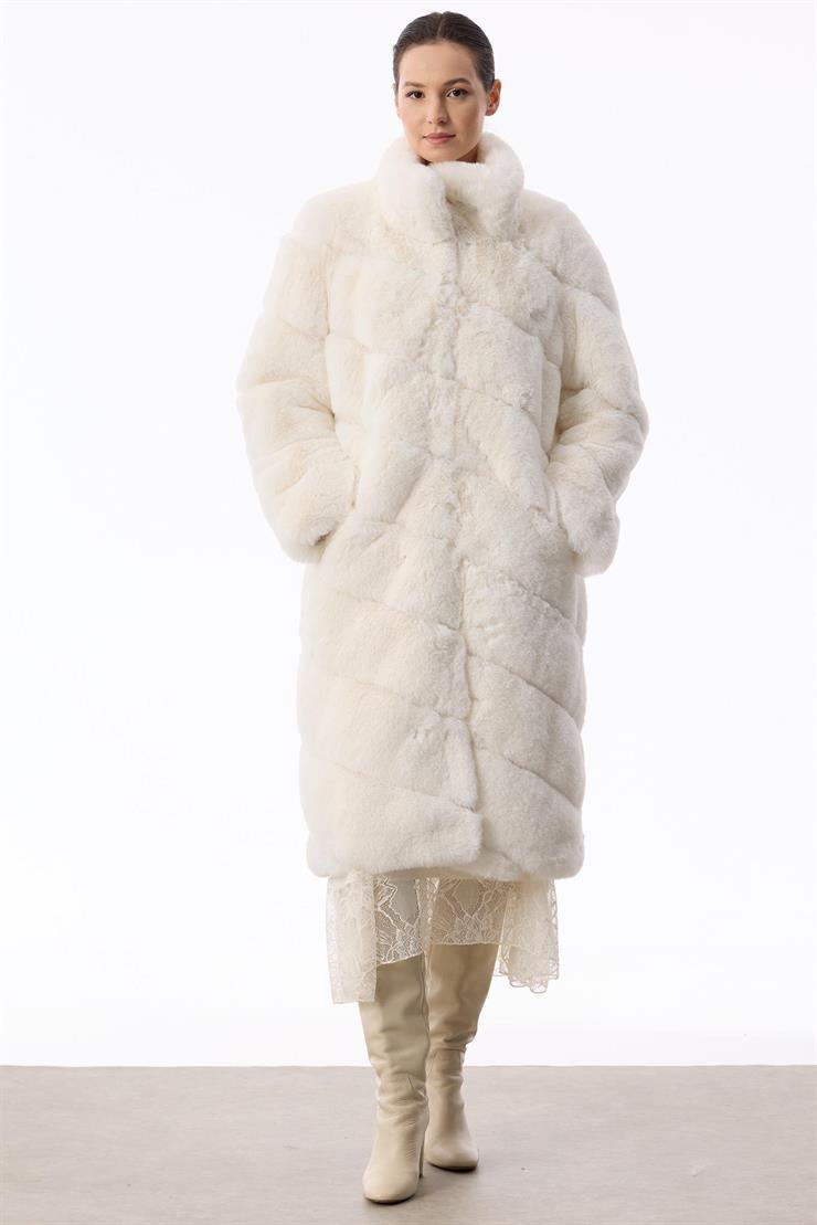 Verev Çizgili Max Boy Kürk Kaban EKRU