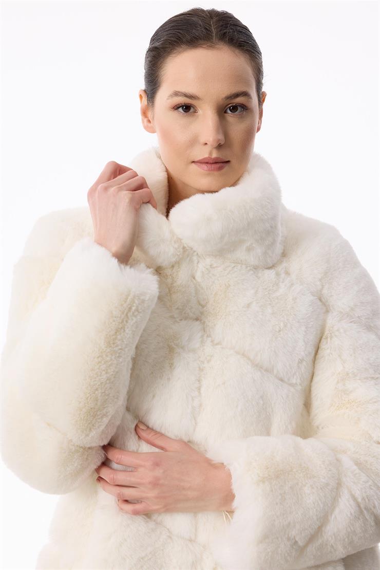 Verev Çizgili Max Boy Kürk Kaban EKRU