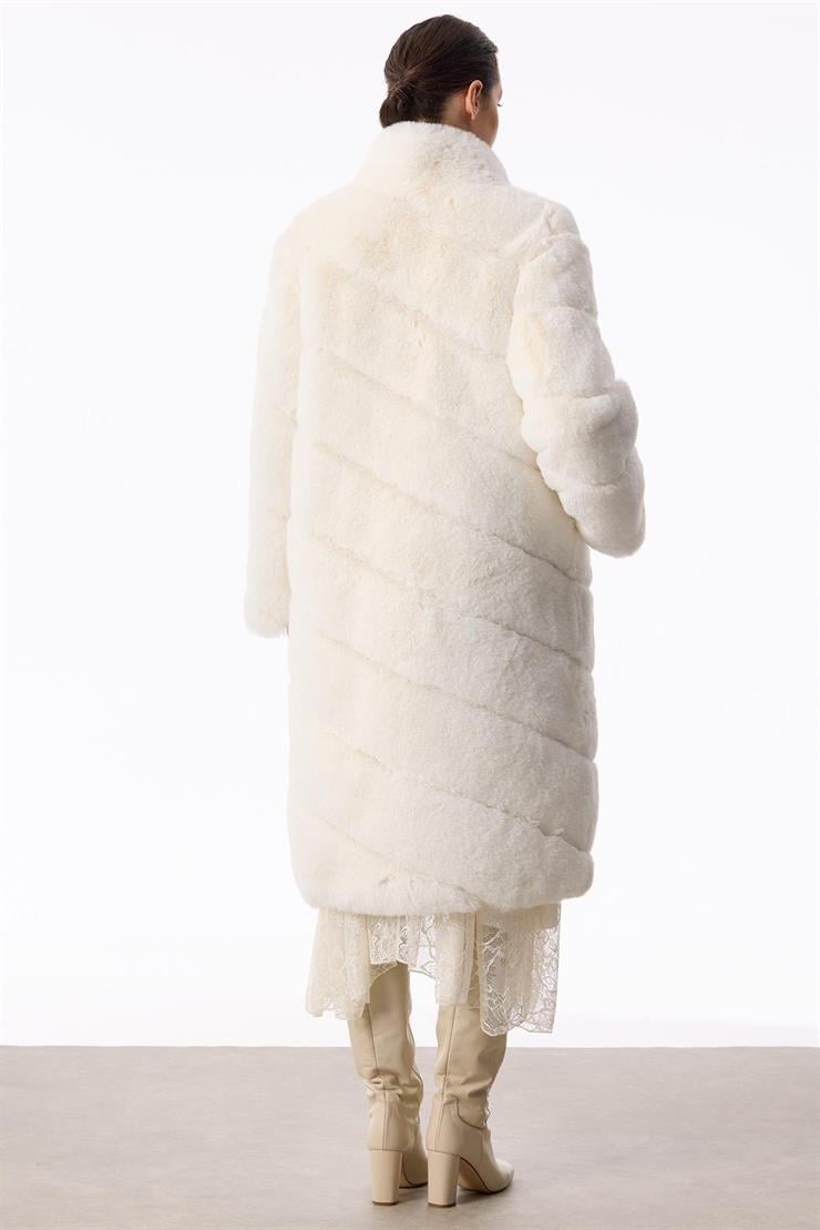 Verev Çizgili Max Boy Kürk Kaban EKRU