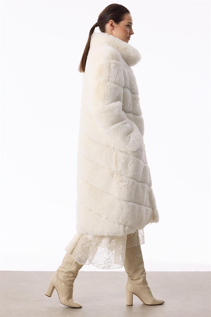 Verev Çizgili Max Boy Kürk Kaban EKRU