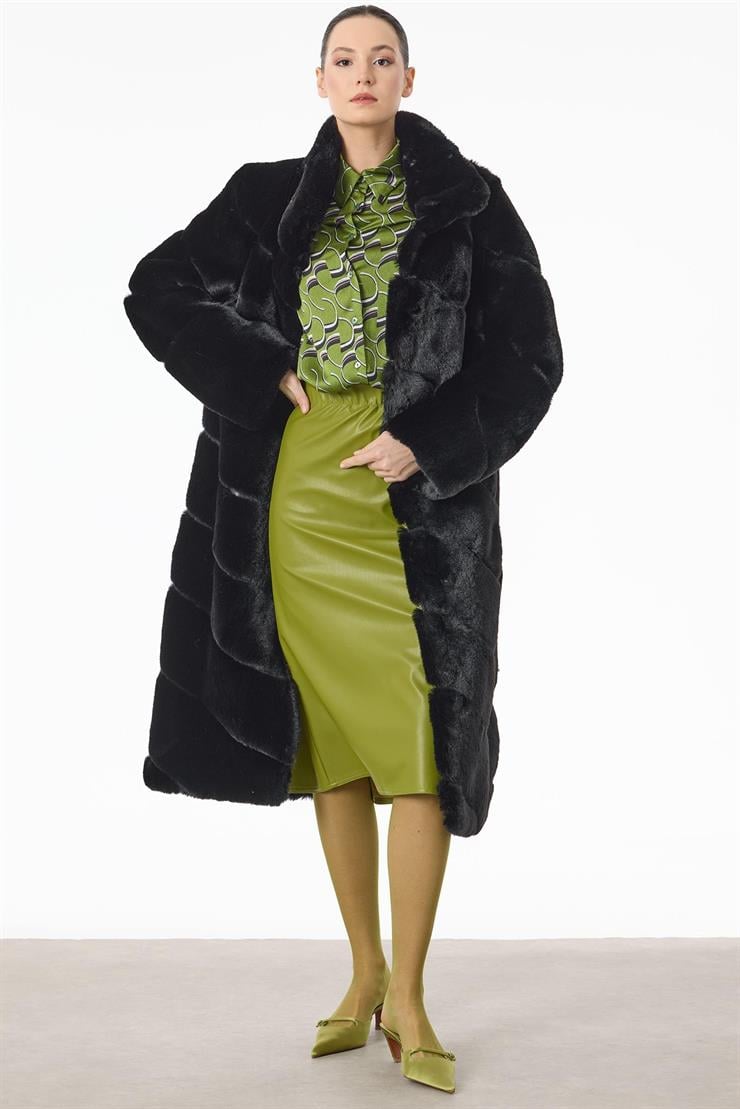 Verev Çizgili Max Boy Kürk Kaban SİYAH