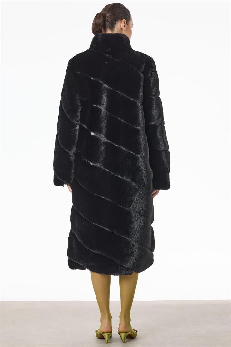 Verev Çizgili Max Boy Kürk Kaban SİYAH