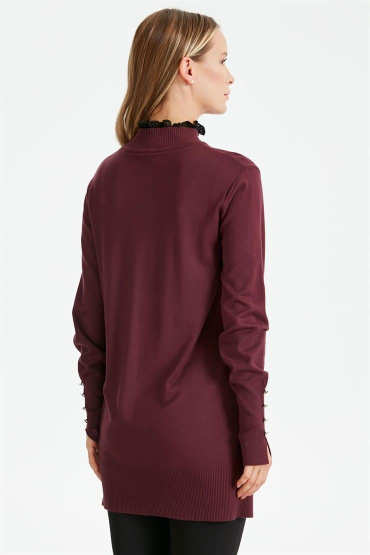 YAKASI FIRFIR  DETAYLI TRİKO TUNİK VİŞNE