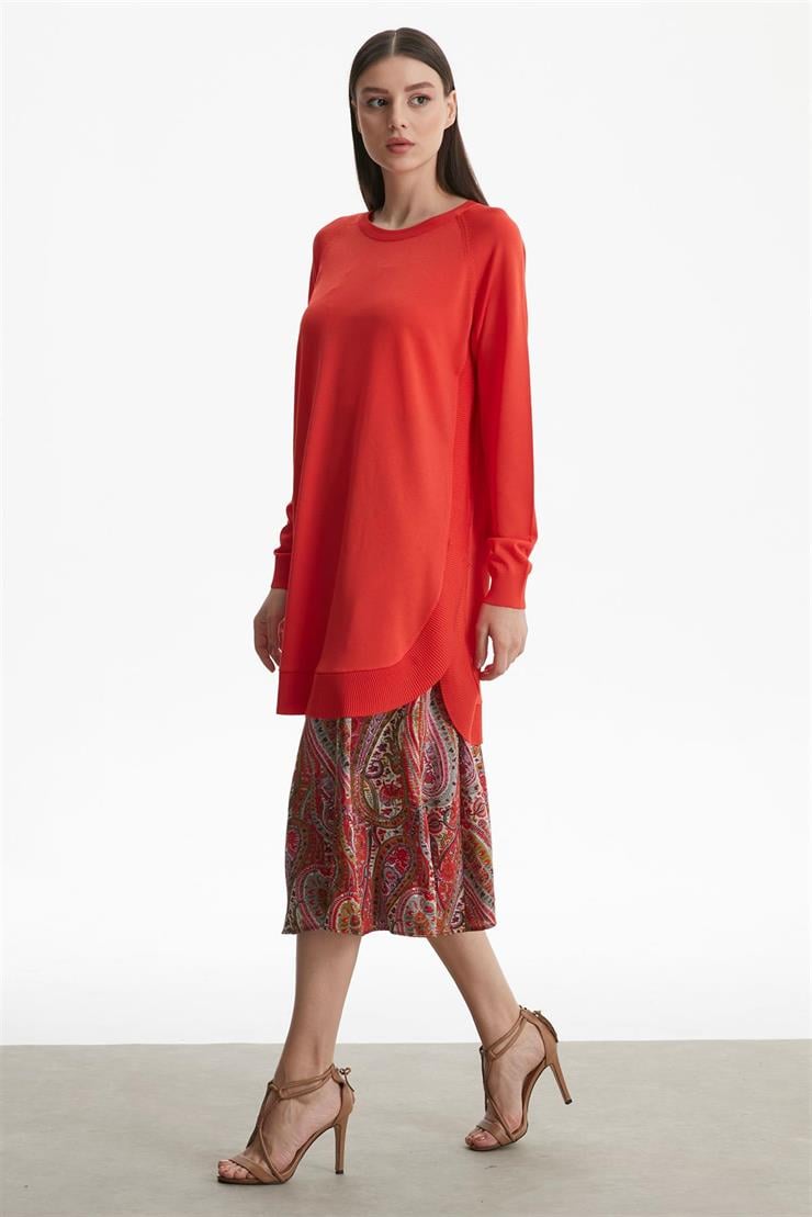 YANLARI OVEL RAYON TUNİK CORAL