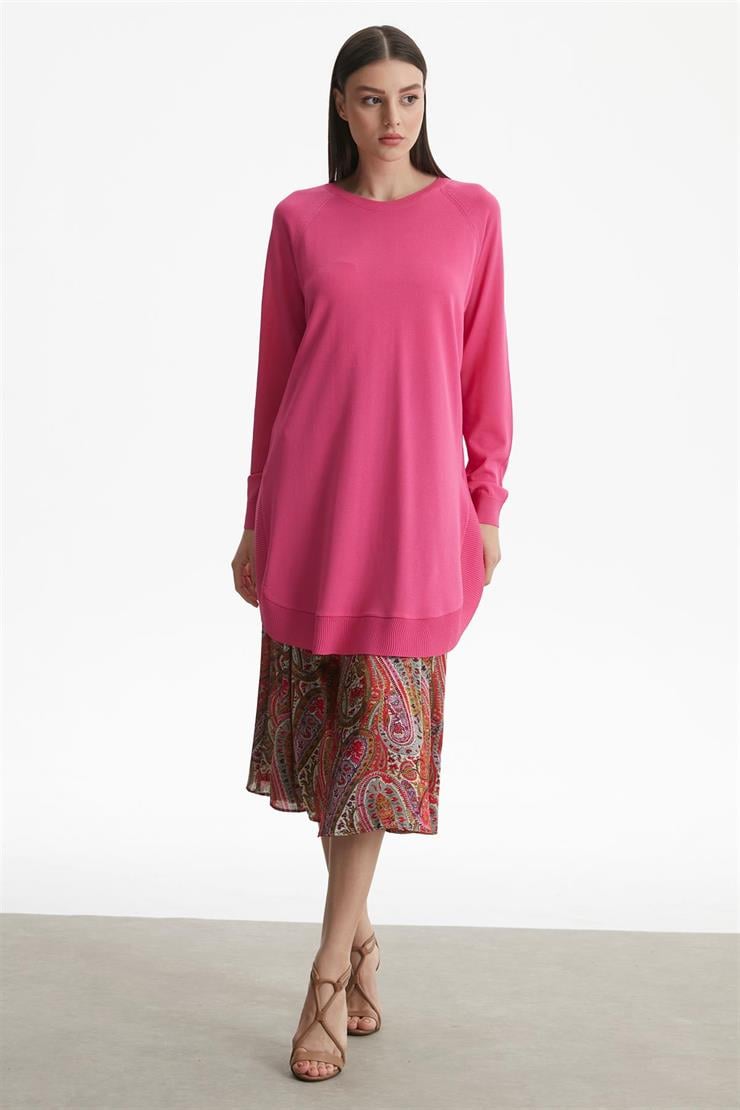 YANLARI OVEL RAYON TUNİK FUŞYA