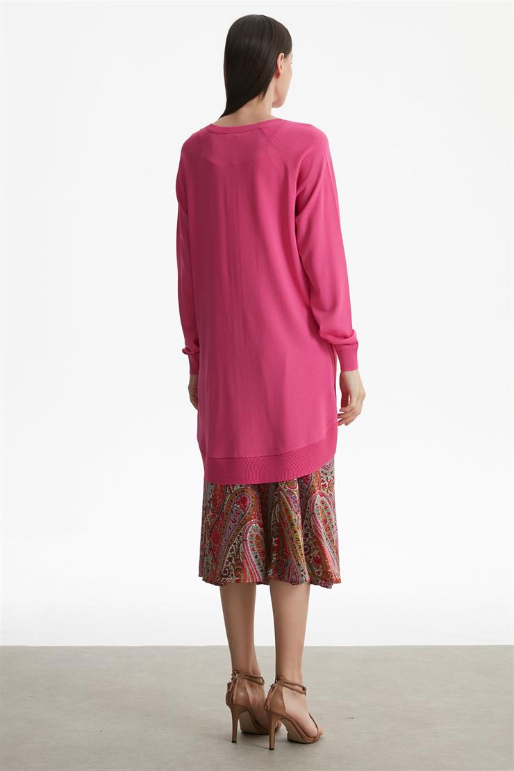 YANLARI OVEL RAYON TUNİK FUŞYA