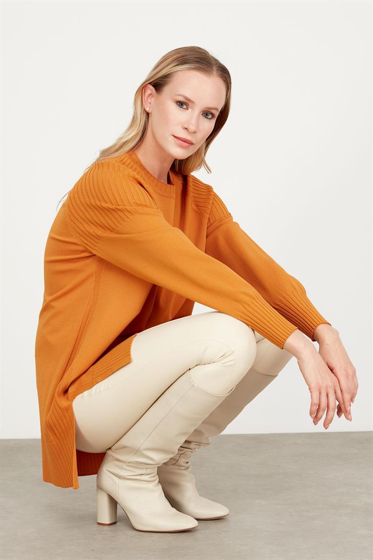 YANLARI YIRTMAÇLI RAYON TUNİK HARDAL