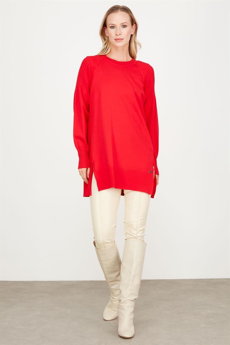 YANLARI YIRTMAÇLI RAYON TUNİK KIRMIZI