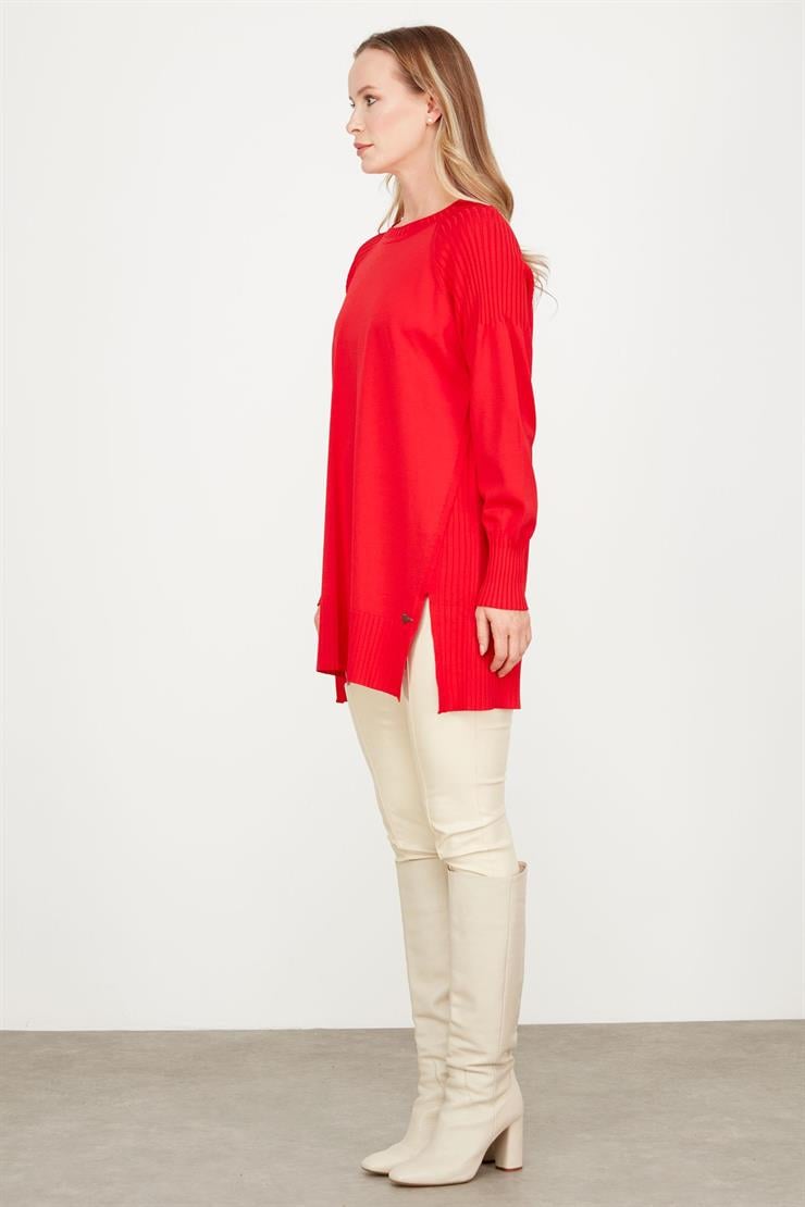 YANLARI YIRTMAÇLI RAYON TUNİK KIRMIZI