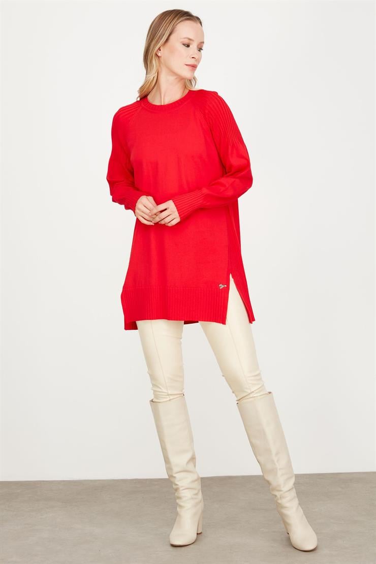 YANLARI YIRTMAÇLI RAYON TUNİK KIRMIZI