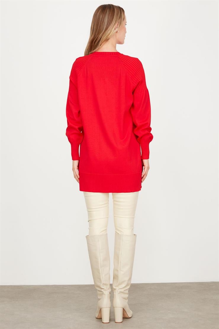 YANLARI YIRTMAÇLI RAYON TUNİK KIRMIZI