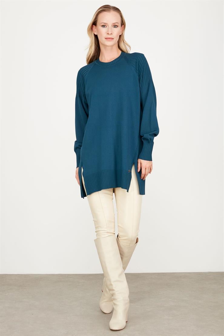 YANLARI YIRTMAÇLI RAYON TUNİK PETROL