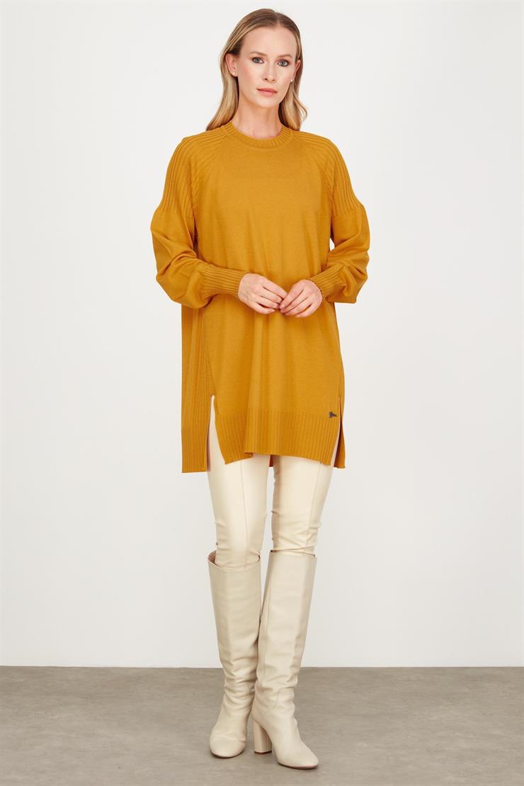 YANLARI YIRTMAÇLI RAYON TUNİK SAFRAN