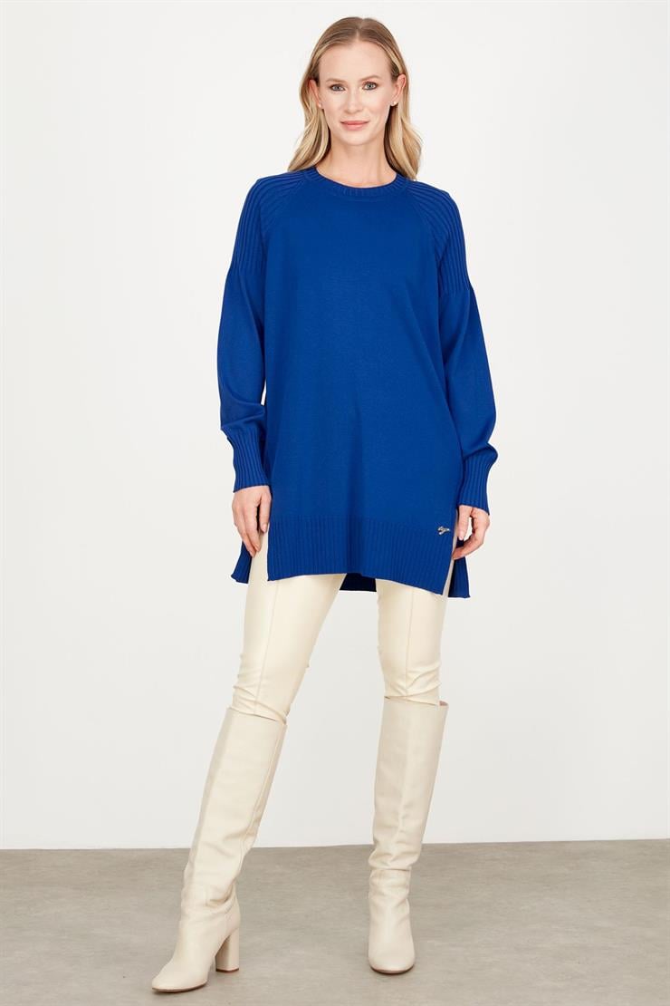 YANLARI YIRTMAÇLI RAYON TUNİK SAKS