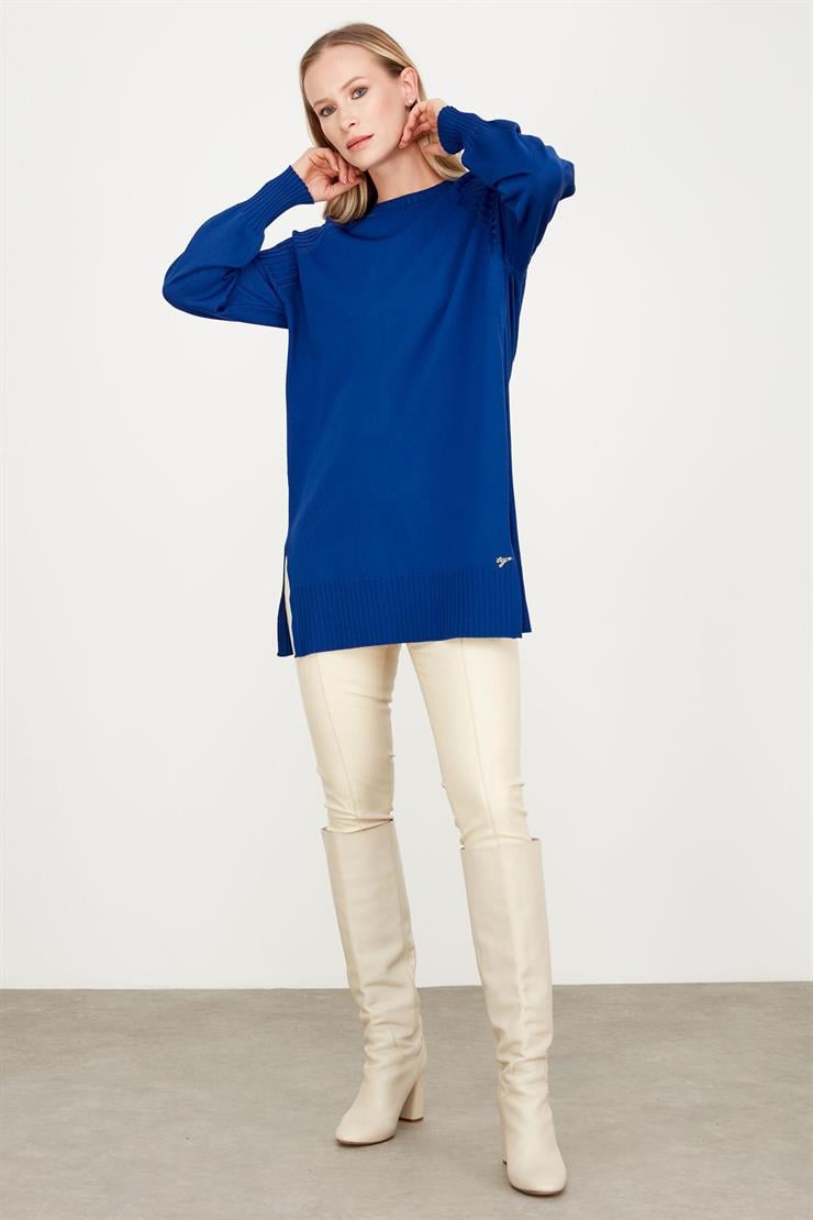 YANLARI YIRTMAÇLI RAYON TUNİK SAKS