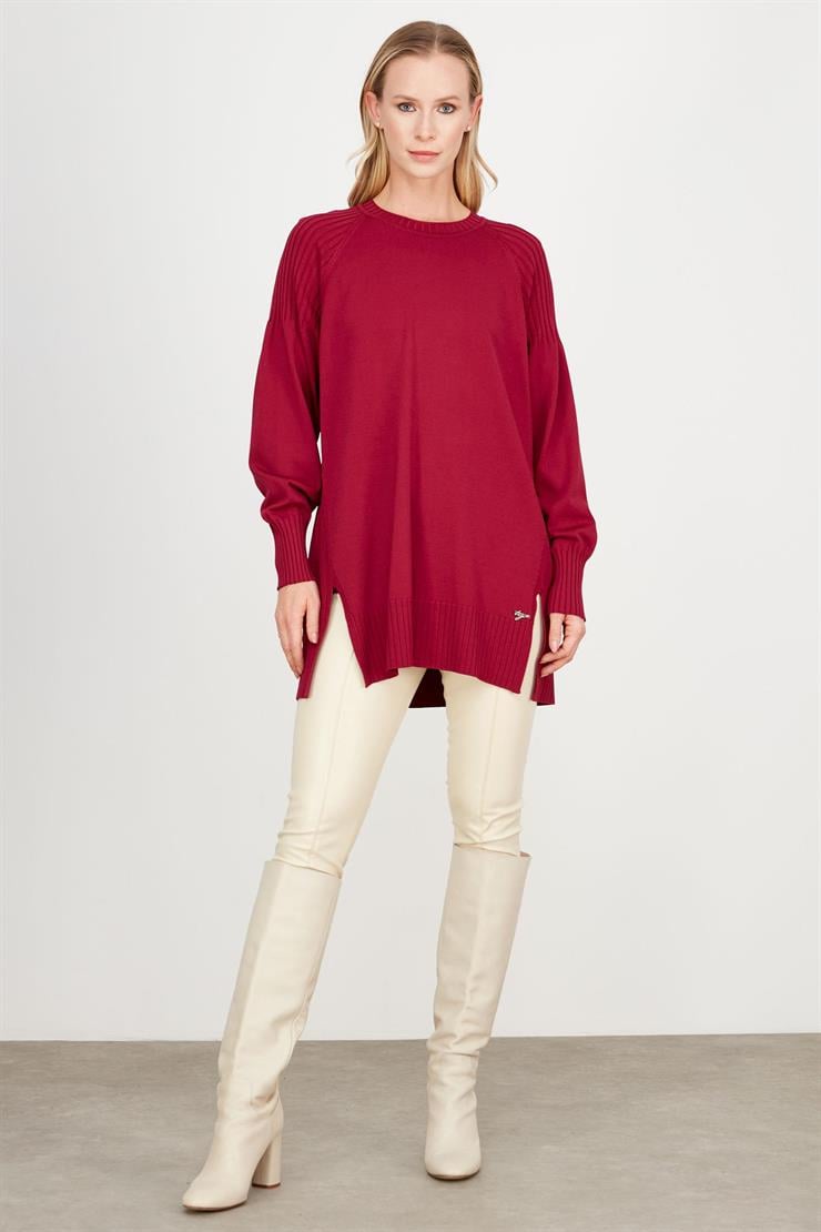 YANLARI YIRTMAÇLI RAYON TUNİK VİŞNE