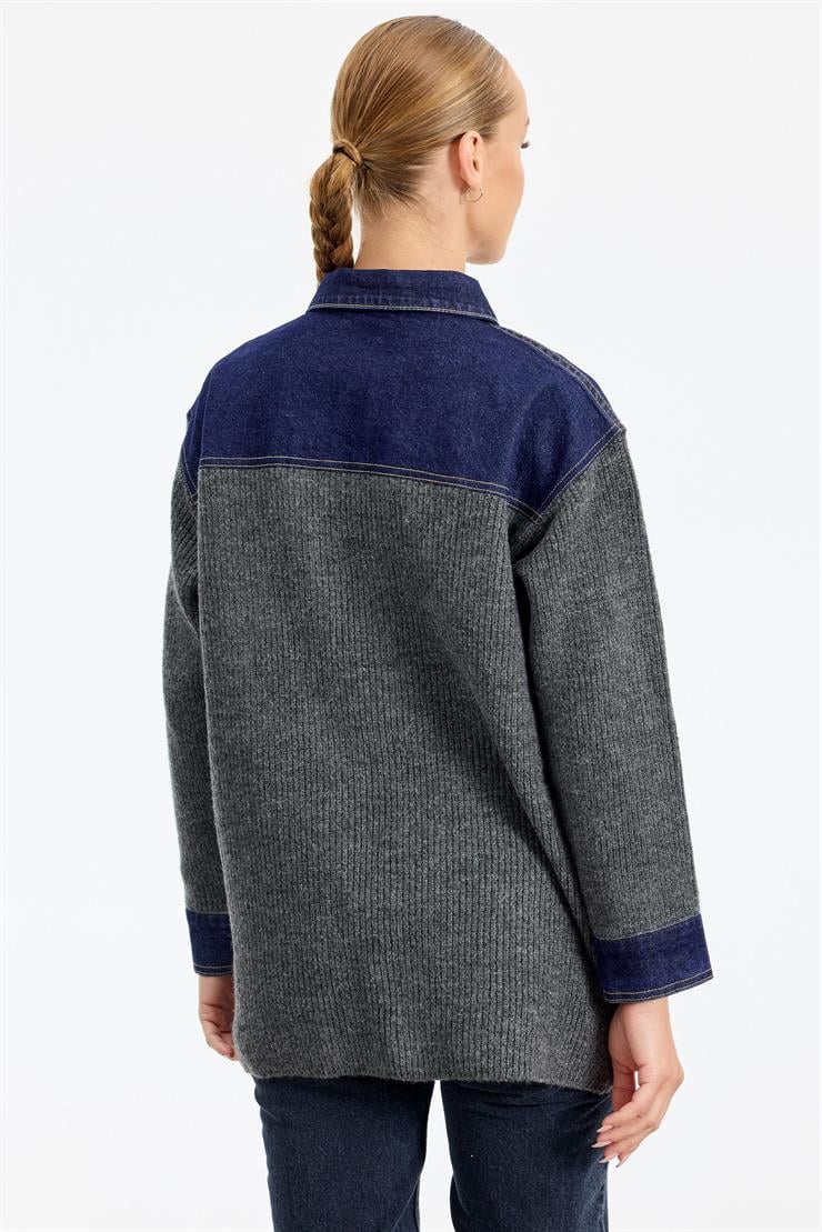 Yakası Robası Kot Detaylı  Ceket ANTRASİT