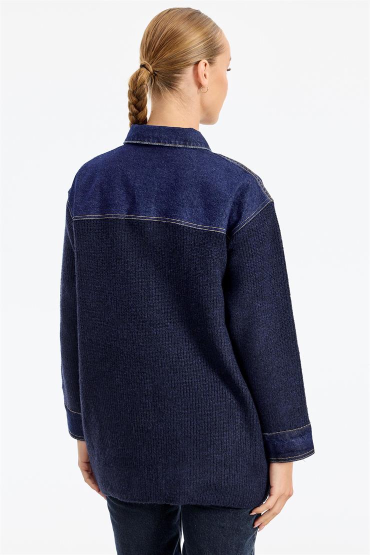Yakası Robası Kot Detaylı  Ceket LACİVERT